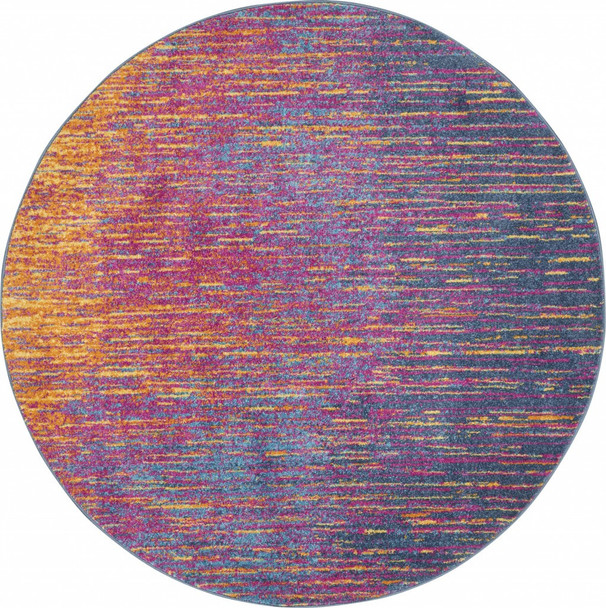 5' Blue And Orange Abstract Round Rug