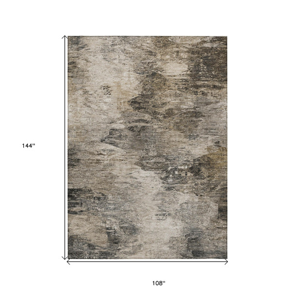 9' X 12' Taupe Beige And Brown Abstract Washable Indoor Outdoor Area Rug