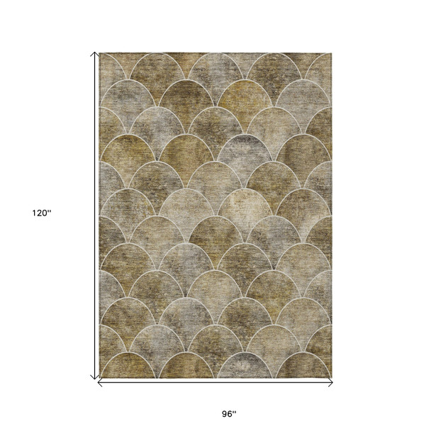 8' X 10' Taupe Beige And Gray Abstract Washable Indoor Outdoor Area Rug