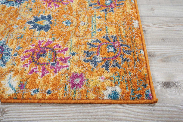 6' Blue And Orange Floral Distressed Runner Rug