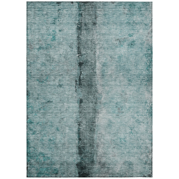 3' X 5' Teal Blue Aqua And Charcoal Abstract Washable Indoor Outdoor Area Rug