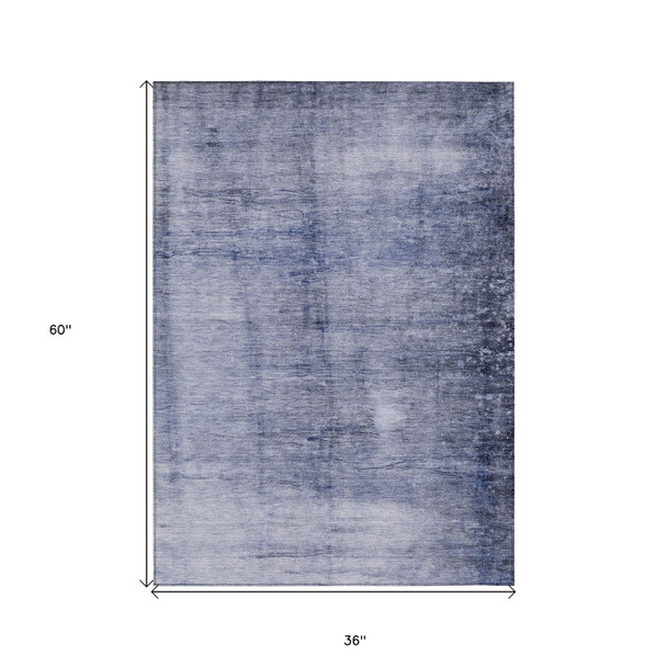 3' X 5' Navy Blue And Sky Blue Abstract Washable Indoor Outdoor Area Rug