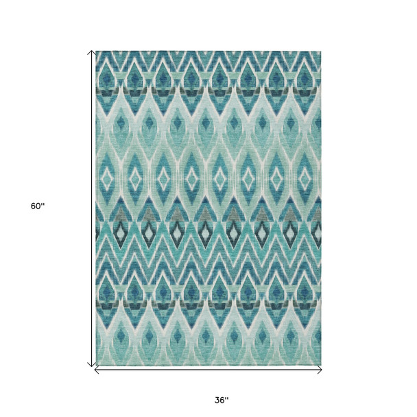 3' X 5' Teal Blue Aqua And Mint Green Southwestern Washable Indoor Outdoor Area Rug