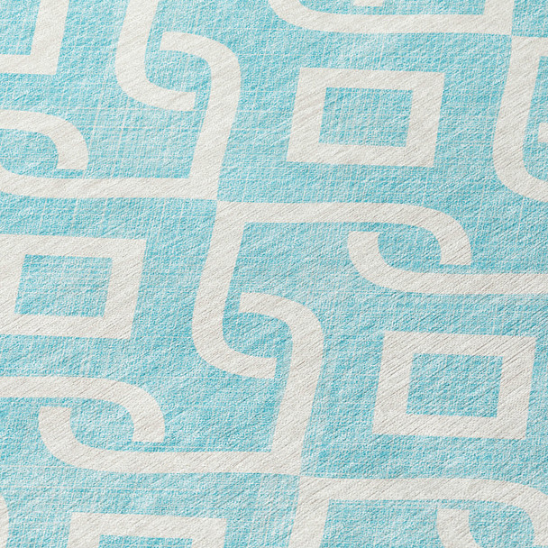 3' X 5' Aqua And Ivory Geometric Washable Indoor Outdoor Area Rug