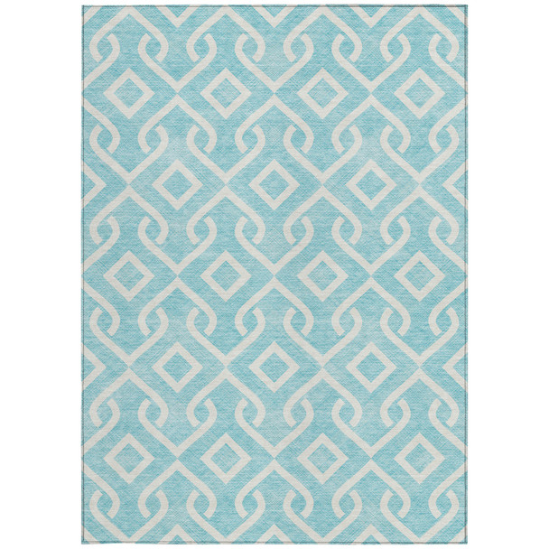 8' X 10' Aqua And Ivory Geometric Washable Indoor Outdoor Area Rug
