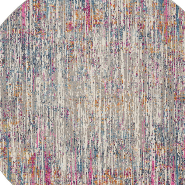 5' Ivory And Blue Abstract Round Rug