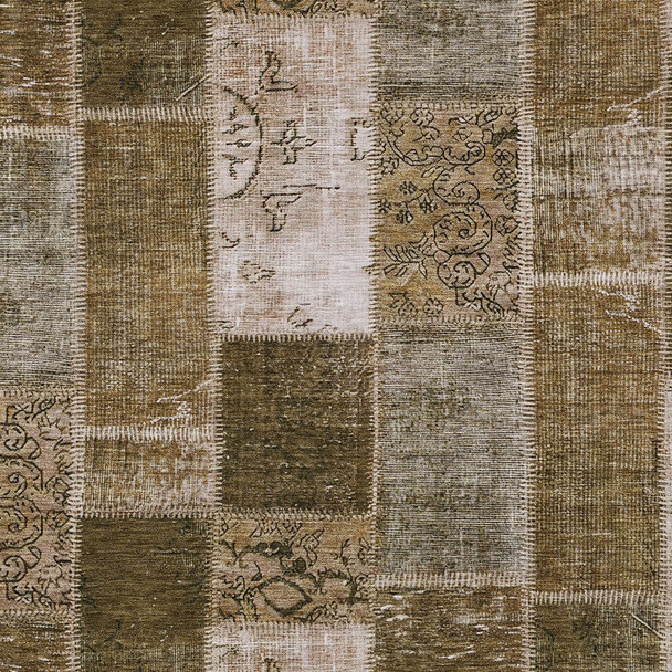 10' X 14' Brown And Ivory Patchwork Washable Indoor Outdoor Area Rug