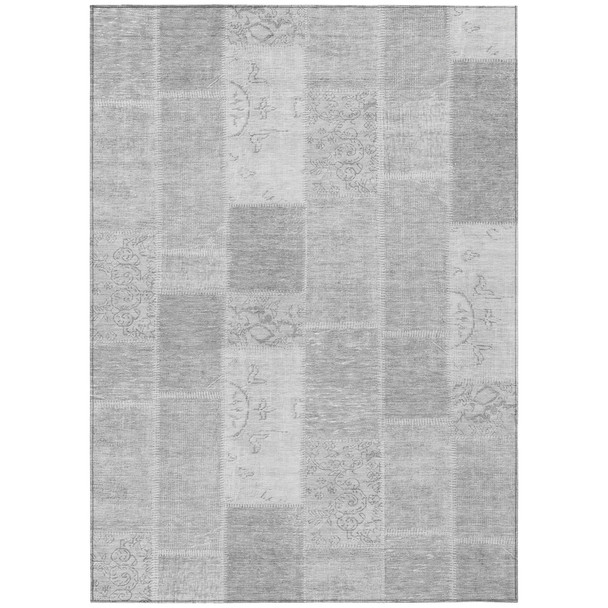 5' X 8' Silver Gray And Graphite Patchwork Washable Indoor Outdoor Area Rug