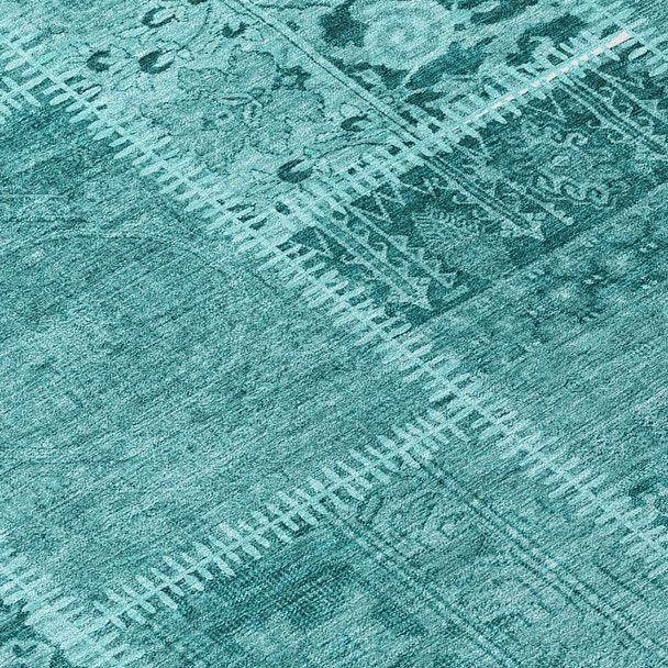 8' X 10' Turquoise Teal Blue And Aqua Patchwork Washable Indoor Outdoor Area Rug