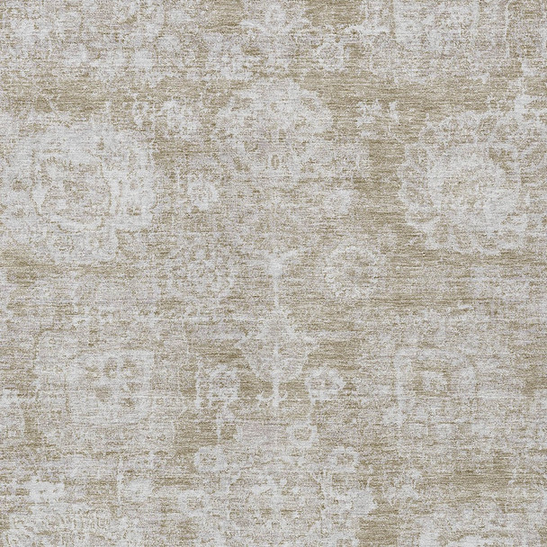 3' X 5' Beige Tan And Gray Floral Washable Indoor Outdoor Area Rug