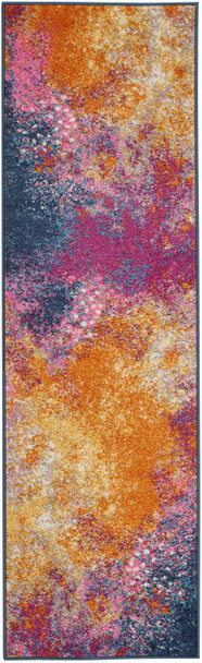 8' Blue And Orange Abstract Runner Rug