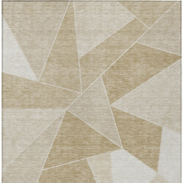 3' X 5' Beige Tan And Ivory Geometric Washable Indoor Outdoor Area Rug