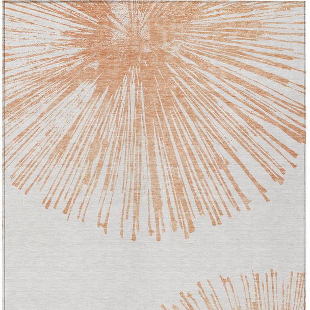 9' X 12' Salmon And Ivory Abstract Washable Indoor Outdoor Area Rug
