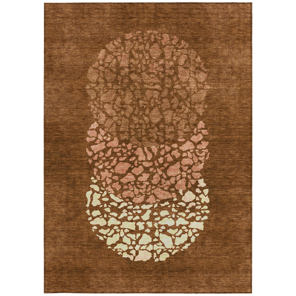 9' X 12' Orange Terra Cotta And Ivory Abstract Washable Indoor Outdoor Area Rug