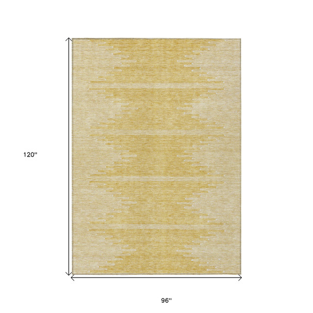 8' X 10' Gold And Ivory Abstract Washable Indoor Outdoor Area Rug