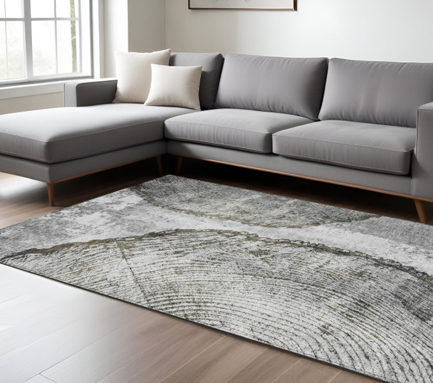 10' X 14' Gray Taupe And Silver Abstract Washable Indoor Outdoor Area Rug