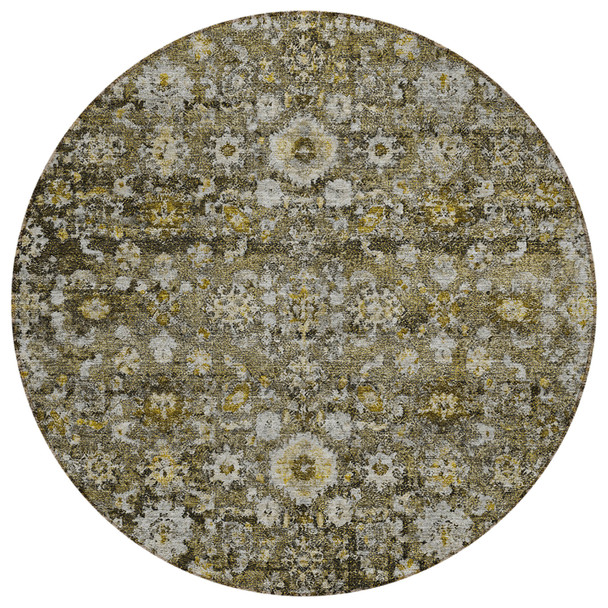 8' Brown And Beige Round Oriental Washable Indoor Outdoor Area Rug