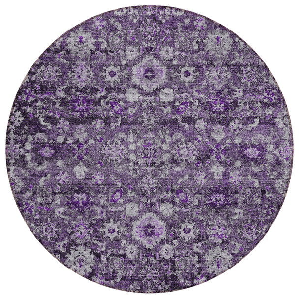 8' Purple Lilac And Lavender Round Oriental Washable Indoor Outdoor Area Rug