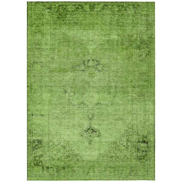 10' X 14' Green And Olive Green Oriental Washable Indoor Outdoor Area Rug