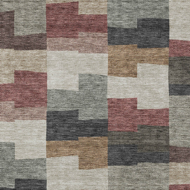 8' X 10' Orange Copper And Charcoal Geometric Washable Indoor Outdoor Area Rug