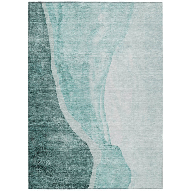 9' X 12' Teal Blue Aqua And Mint Green Abstract Washable Indoor Outdoor Area Rug