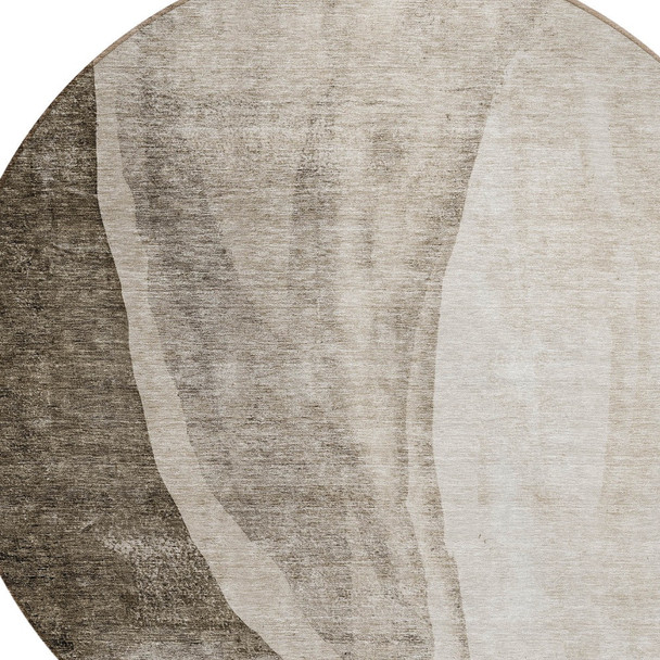 8' Taupe And Brown Round Abstract Washable Indoor Outdoor Area Rug