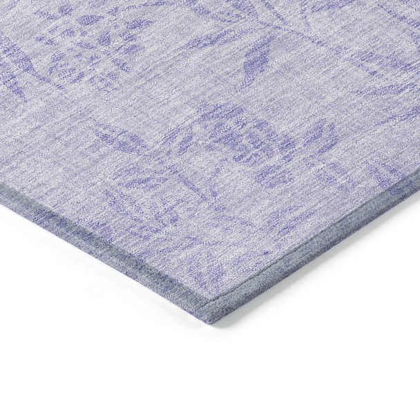 9' X 12' Lilac Purple And Ivory Floral Washable Indoor Outdoor Area Rug