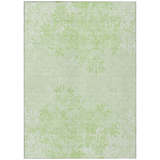 9' X 12' Mint Green Artichoke Green And Ivory Floral Washable Indoor Outdoor Area Rug