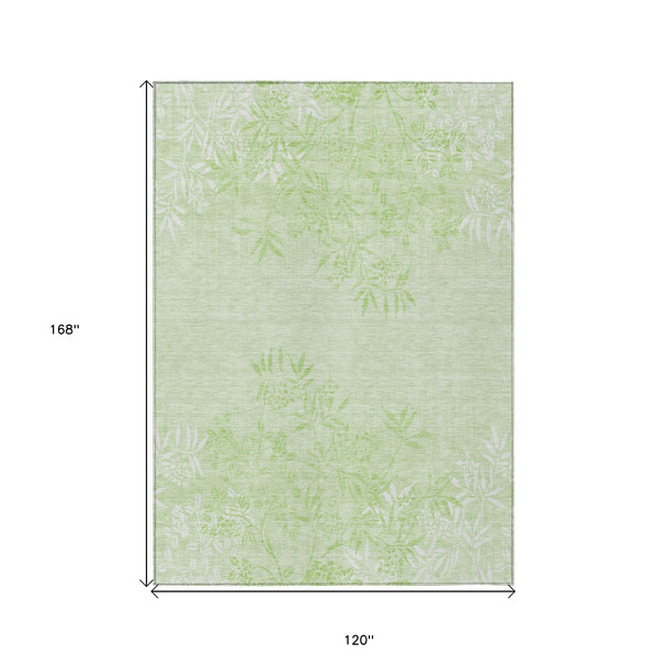 10' X 14' Mint Green Artichoke Green And Ivory Floral Washable Indoor Outdoor Area Rug