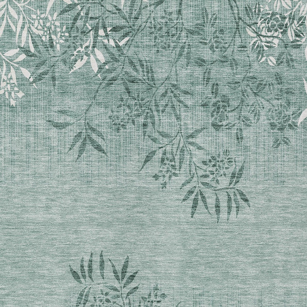 3' X 5' Sage Fern Green And Ivory Floral Washable Indoor Outdoor Area Rug