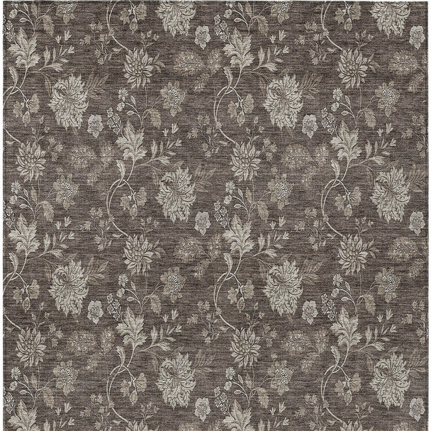 8' X 10' Chocolate Beige And Taupe Floral Washable Indoor Outdoor Area Rug
