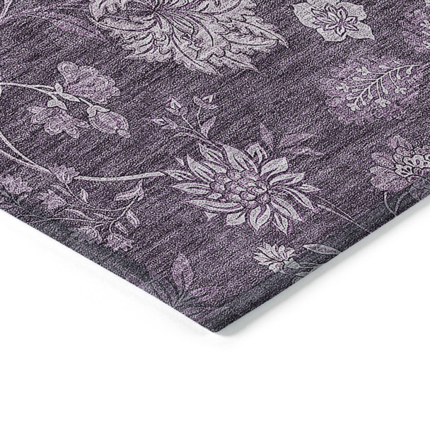 5' X 8' Plum Purple And Lavender Floral Washable Indoor Outdoor Area Rug