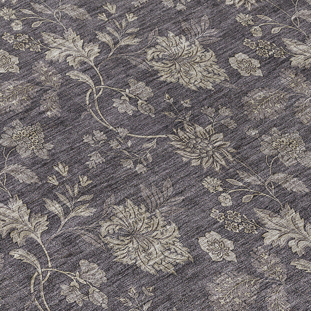 10' X 14' Taupe And Beige Floral Washable Indoor Outdoor Area Rug