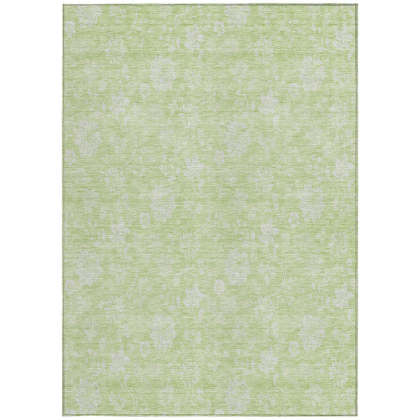 3' X 5' Artichoke Green Mint Green And Ivory Floral Washable Indoor Outdoor Area Rug