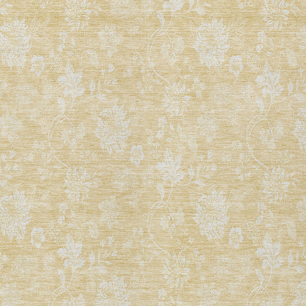 10' X 14' Yellow Wheat And Ivory Floral Washable Indoor Outdoor Area Rug