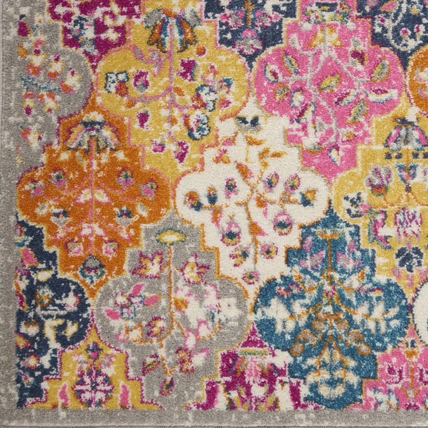 4' X 6' Gray Blue And Orange Quatrefoil Distressed Area Rug