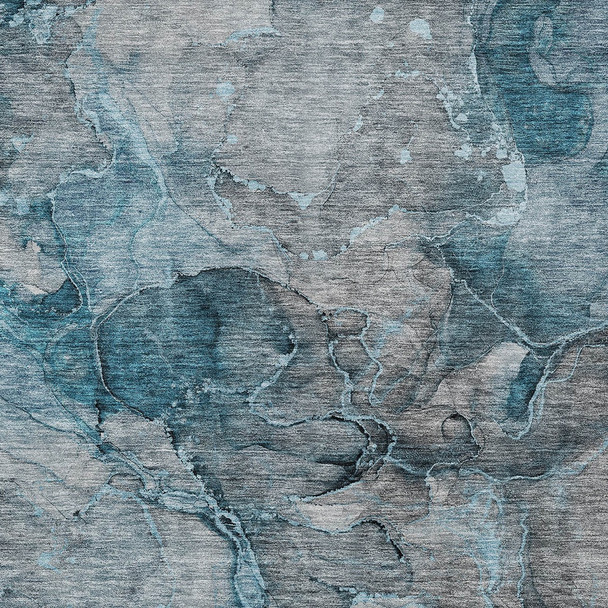 9' X 12' Teal Blue And Navy Blue Abstract Washable Indoor Outdoor Area Rug