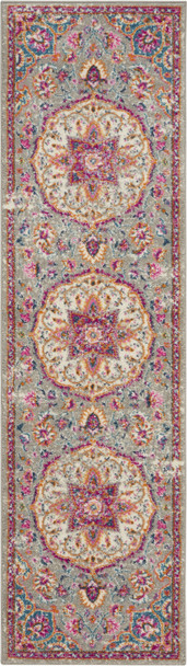 8' Gray And Ivory Medallion Runner Rug