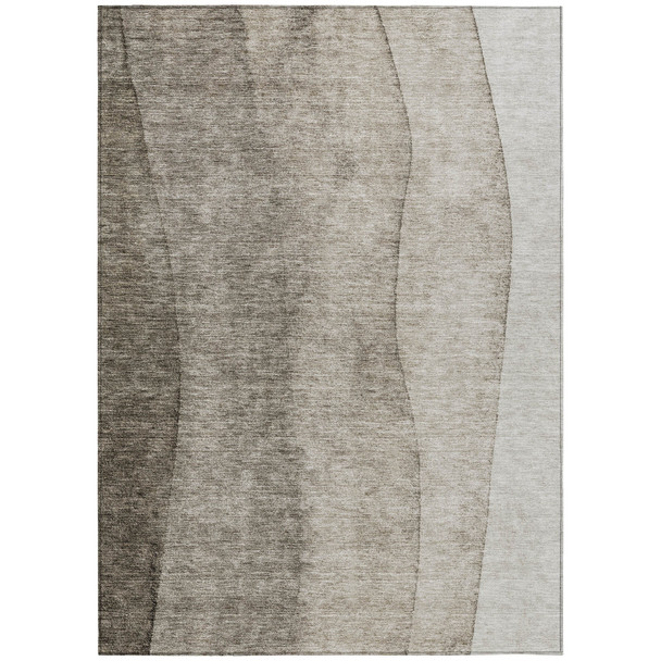 9' X 12' Taupe Brown And Ivory Ombre Washable Indoor Outdoor Area Rug