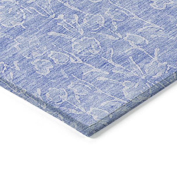 3' X 5' Denim Blue And Ivory Floral Washable Indoor Outdoor Area Rug
