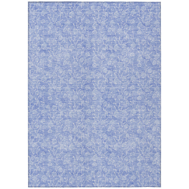 5' X 8' Denim Blue And Ivory Floral Washable Indoor Outdoor Area Rug