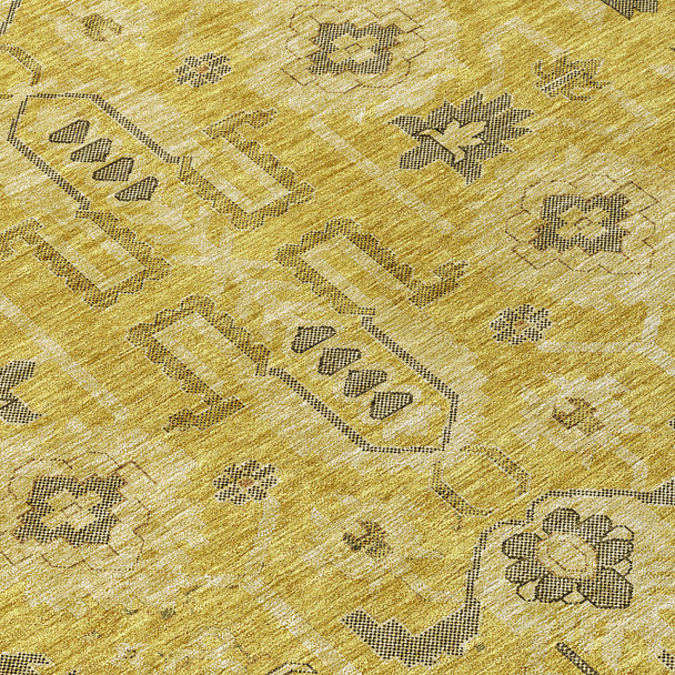 10' X 14' Gold Wheat And Gray Oriental Washable Indoor Outdoor Area Rug