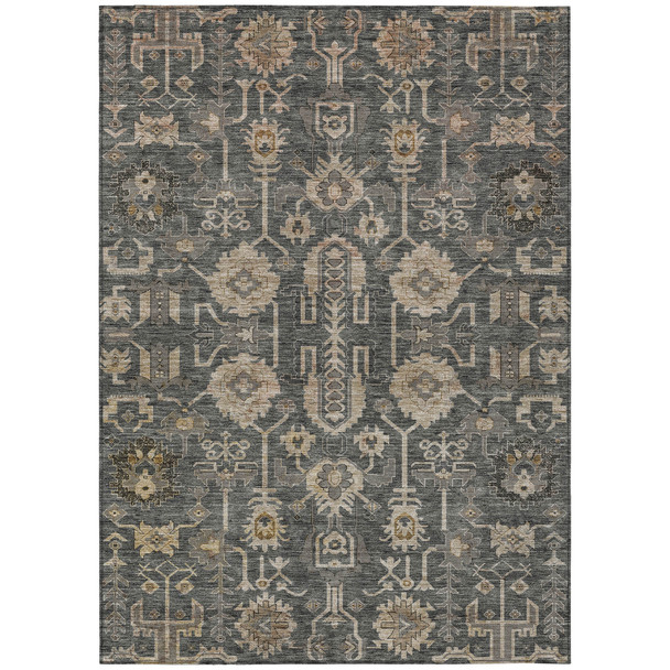 8' X 10' Gray Silver And Beige Oriental Washable Indoor Outdoor Area Rug