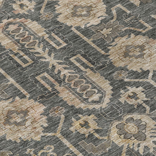 9' X 12' Gray Silver And Beige Oriental Washable Indoor Outdoor Area Rug