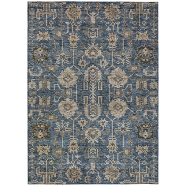10' X 14' Navy Blue Beige And Taupe Oriental Washable Indoor Outdoor Area Rug