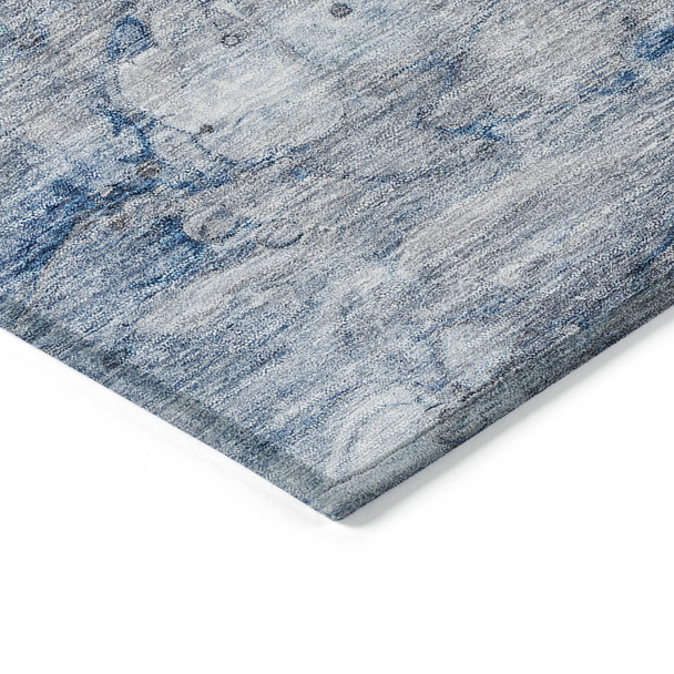 10' X 14' Denim Blue And Sky Blue Abstract Washable Indoor Outdoor Area Rug