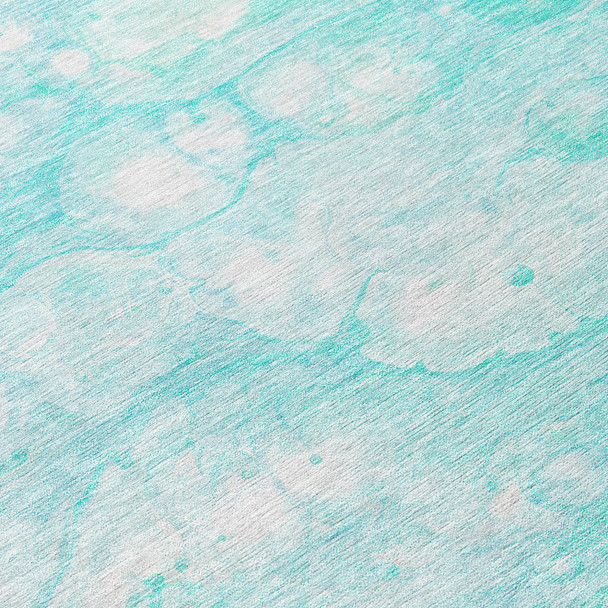 10' X 14' Aqua Ivory And Teal Blue Abstract Washable Indoor Outdoor Area Rug