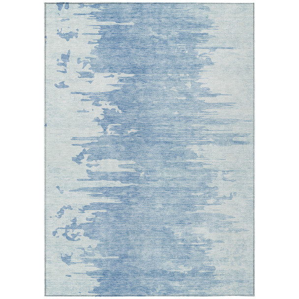 10' X 14' Sky Blue And Denim Blue Abstract Washable Indoor Outdoor Area Rug