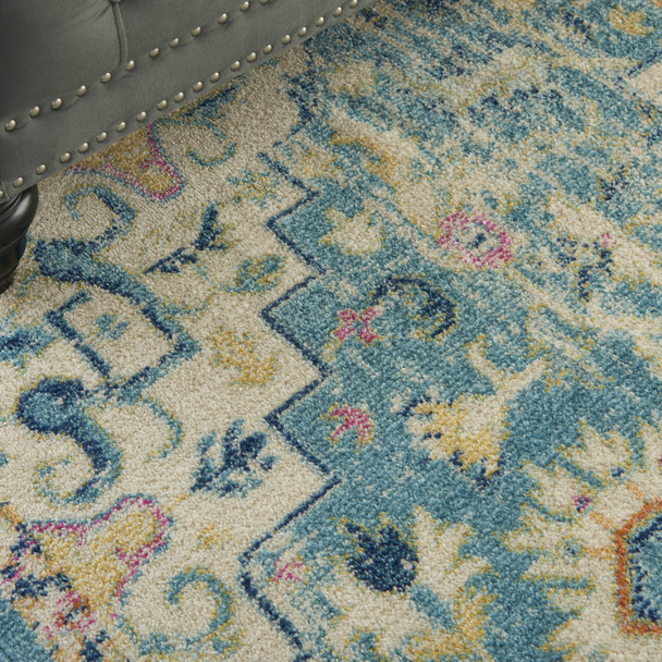 5' X 7' Ivory And Blue Oriental Distressed Area Rug