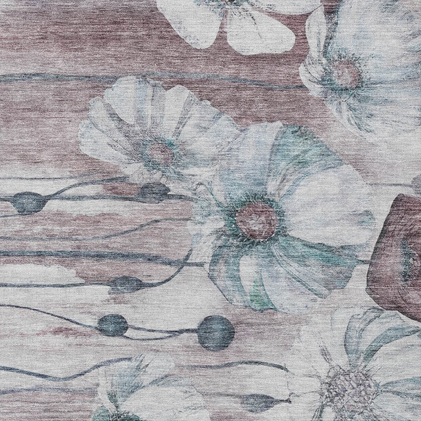 5' X 8' Teal Blue Aqua And Ivory Floral Washable Indoor Outdoor Area Rug